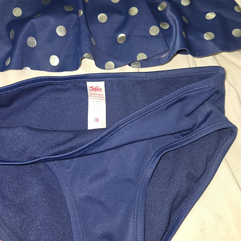 Justice Navy Blue Polka Dot Ruffle Tankini Set
